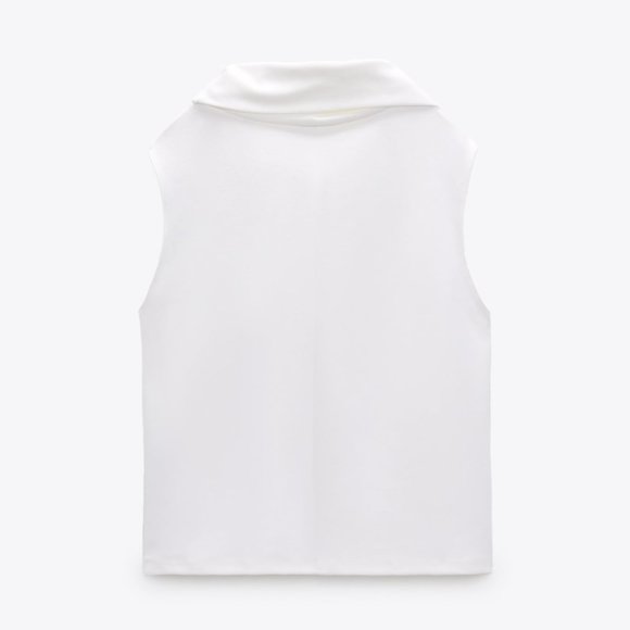 ZARA WHITE COWL NECK STRETCH DRAPED COLLAR BLOUSE - Picture 4 of 7